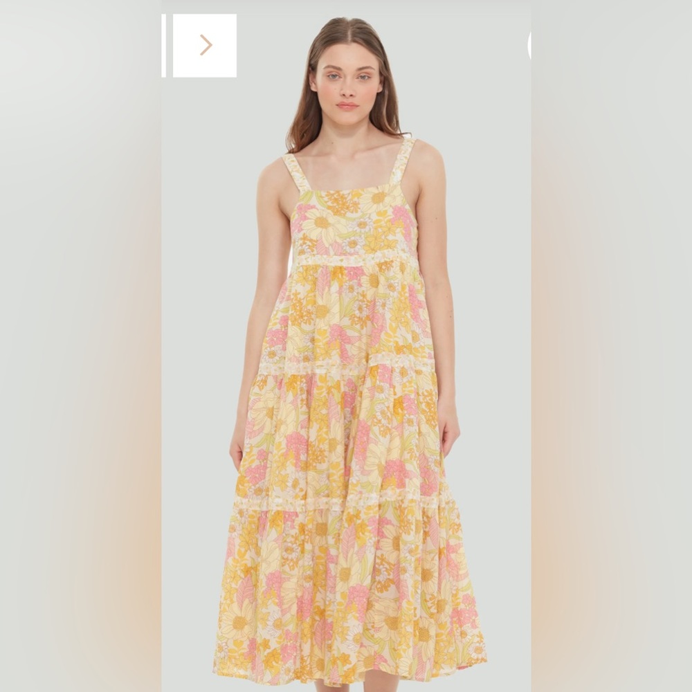 DEX Yellow and pink floral maxi dress